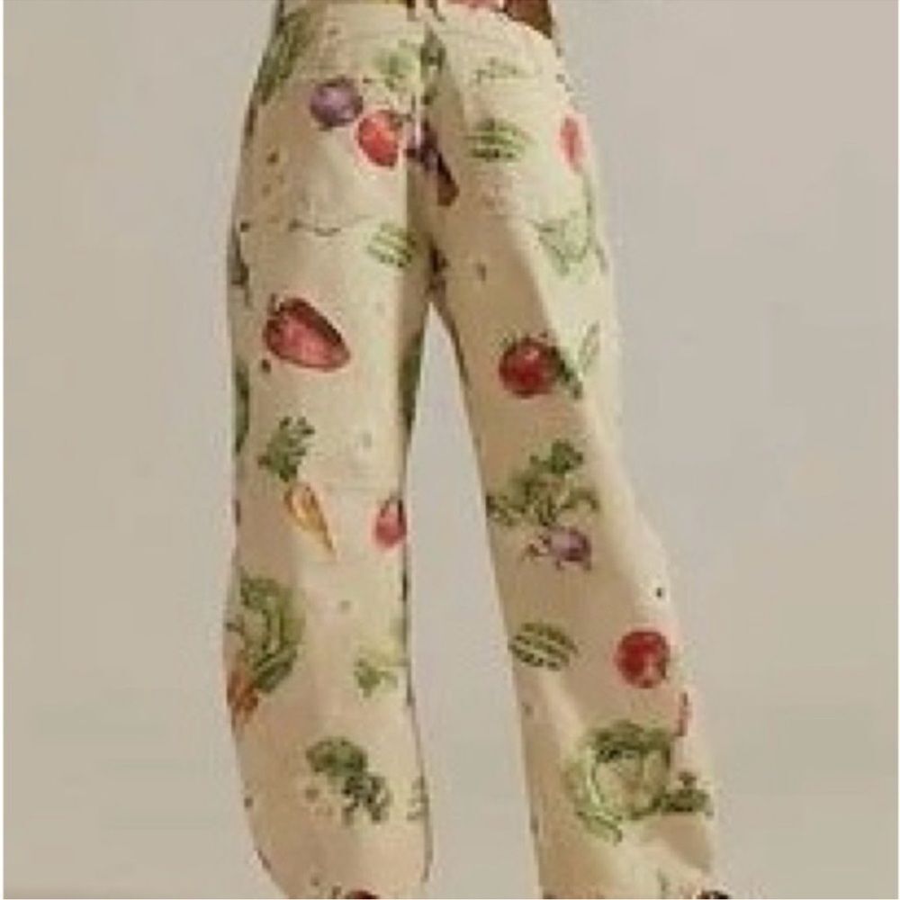 FREE PEOPLE WE THE FREE Good Luck Printed Barrel Jeans Veggies Garden - Picture 2 of 7